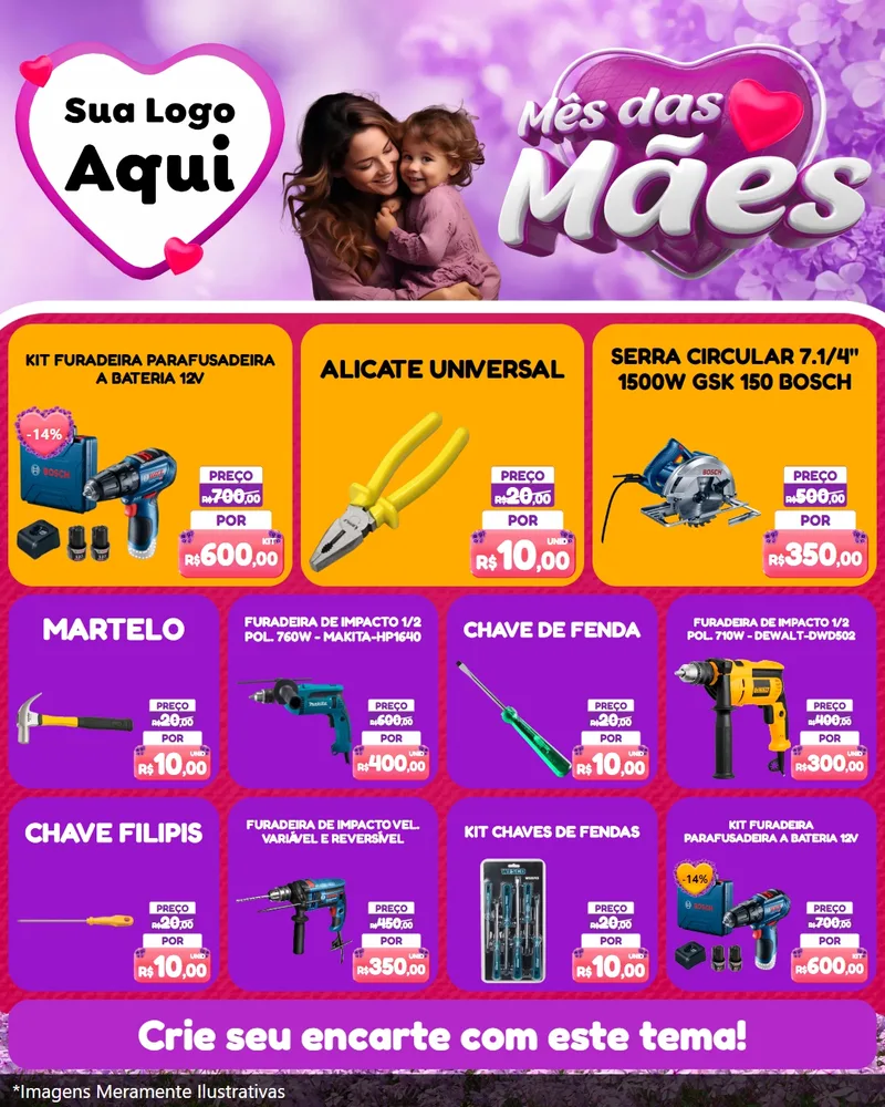 Modelo de Rede Social para Feed Instagram com o tema Mês das Mães para Maquinas e Ferramentas