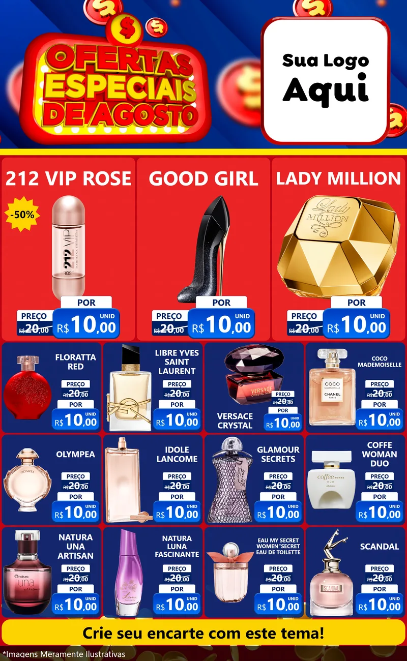 Modelo de Encarte para Encarte Grande com o tema Ofertas Especiais de Agosto para Perfumes