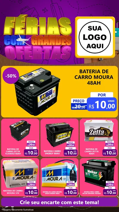Modelo de Rede Social para Stories com o tema Férias com Grandes Ofertas para Baterias Elétricas