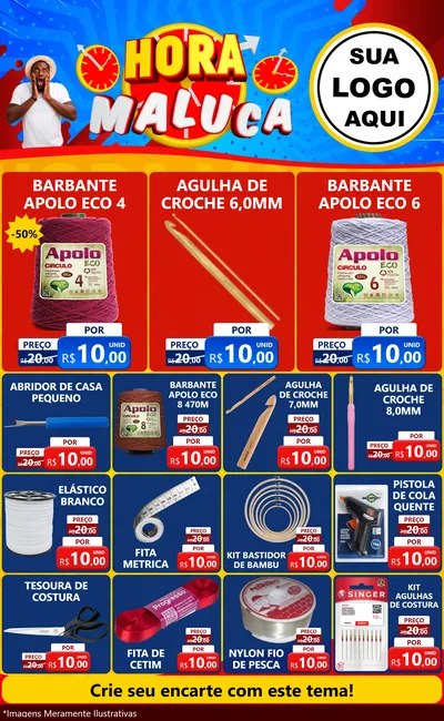 Modelo de Encarte para Encarte Grande com o tema Hora Maluca para Armarinho e Aviamentos