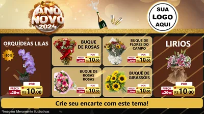 Modelo de TV para TV Horizontal com o tema Feliz Ano Novo 2027 para Floricultura e jardim