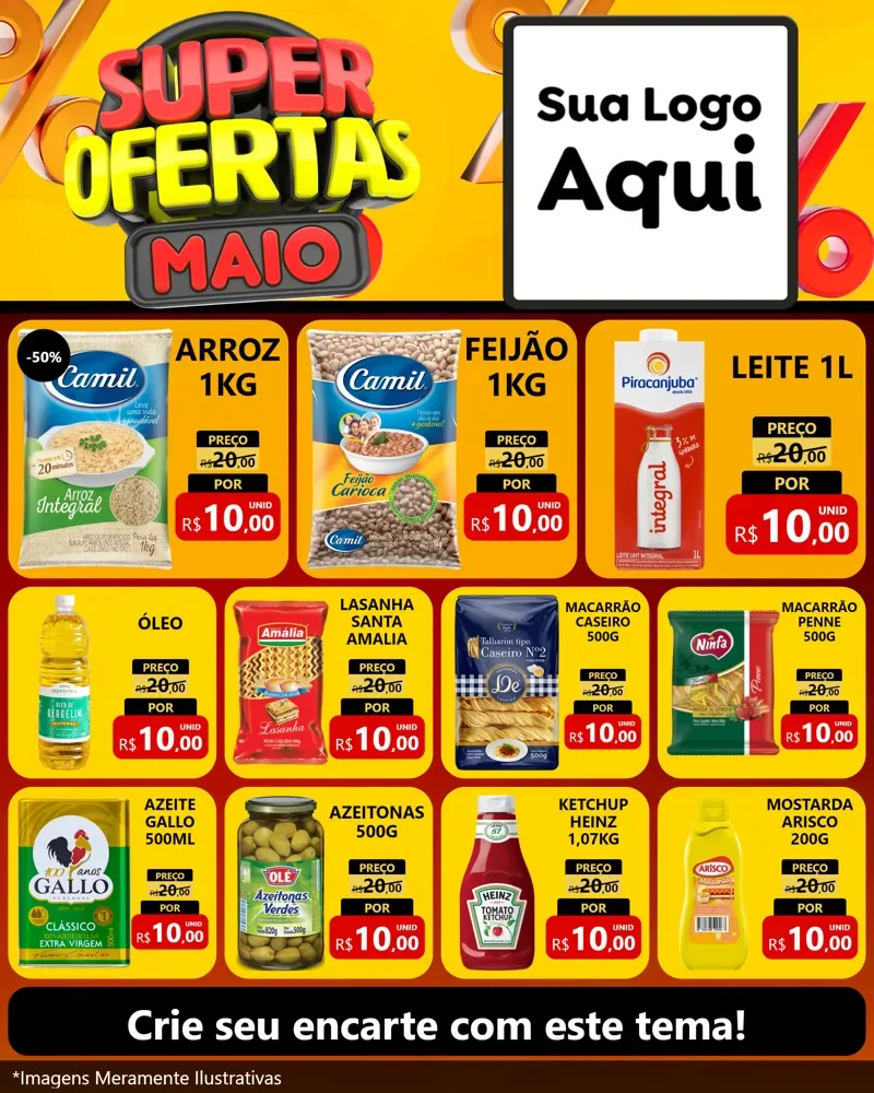 Modelo de Rede Social para Feed Instagram com o tema Super Ofertas Maio para Supermercado