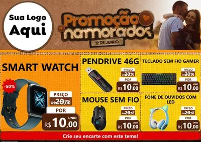 Modelo de Encarte para Encarte A4 Horizontal com o tema Promoção Namorados para Informática