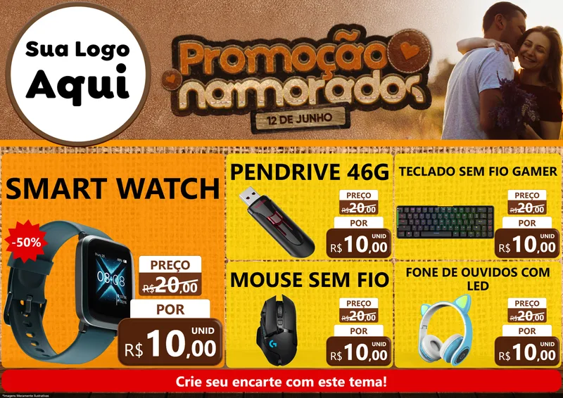 Modelo de Encarte para Encarte A4 Horizontal com o tema Promoção Namorados para Informática