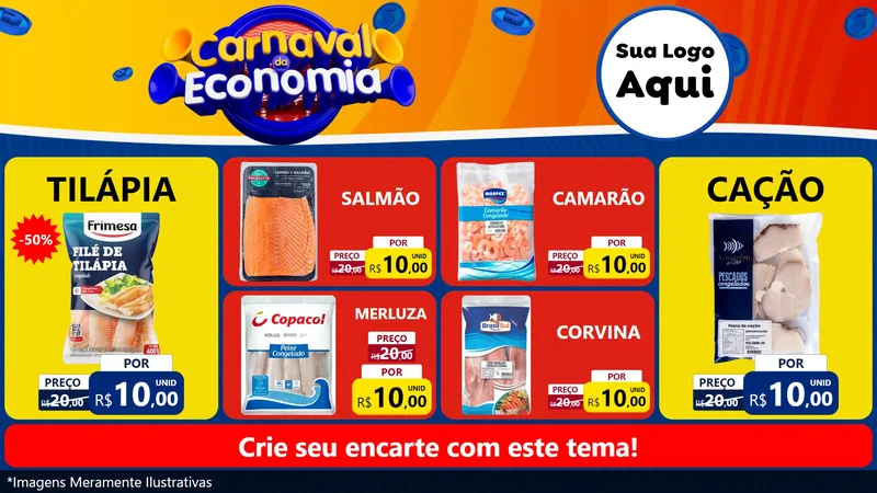 Modelo de TV para TV Horizontal com o tema Carnaval da Economia para Peixaria