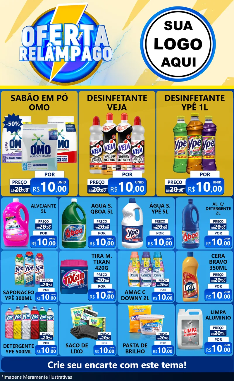 Modelo de Encarte para Encarte Grande com o tema Oferta Relâmpago para Produtos de Limpeza