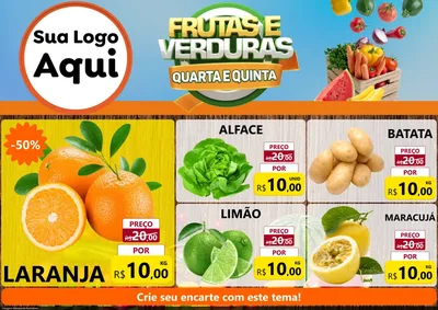 Modelo de Encarte para Encarte A4 Horizontal com o tema Frutas e Verduras Quarta e Quinta para Hortifrúti