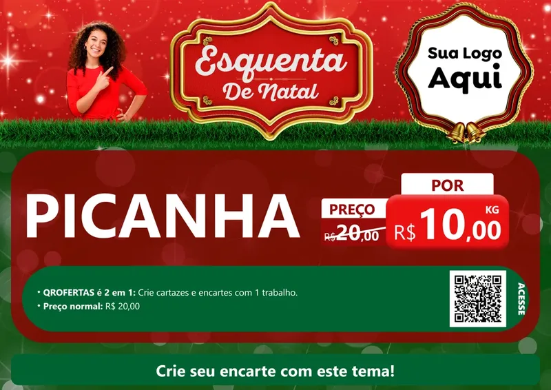 Modelo de Cartaz para Cartaz A4 Horizontal com o tema Esquenta de Natal para Açougue