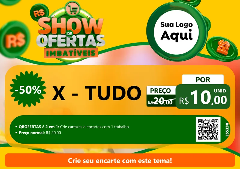 Modelo de Cartaz para Cartaz A4 Horizontal com o tema Show de Ofertas Imbatíveis para Hamburgueria