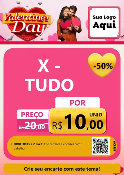 Modelo de Cartaz para Cartaz A4 Vertical com o tema Valentine's Day para Hamburgueria