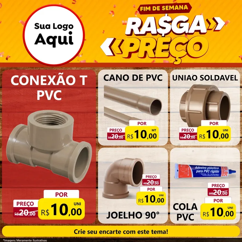 Modelo de Rede Social para Feed Facebook com o tema Fim de Semana Rasga Preços para Tubos e conexões