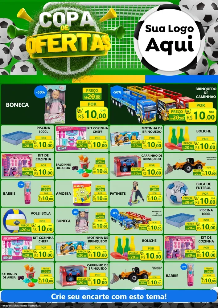 Modelo de Encarte para Encarte A4 Vertical com o tema Copa De Ofertas para Brinquedos