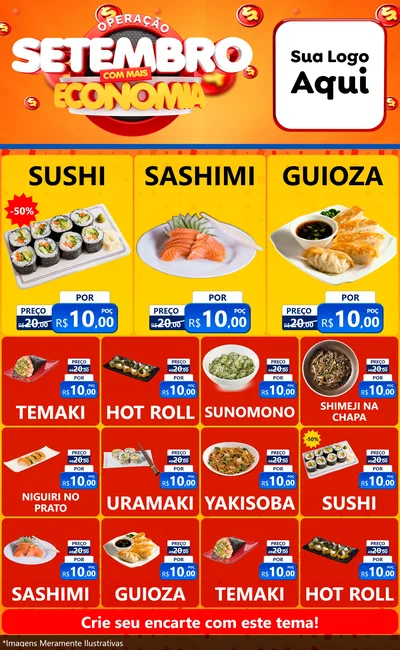 Modelo de Encarte para Encarte Grande com o tema Operação Setembro Com Muita Economia para Comida japonesa