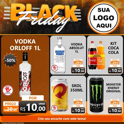 Modelo de Rede Social para Feed Facebook com o tema Black Friday para Distribuidora de bebidas