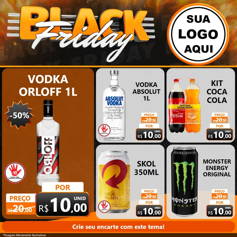 Modelo de Rede Social para Feed Facebook com o tema Black Friday para Distribuidora de bebidas
