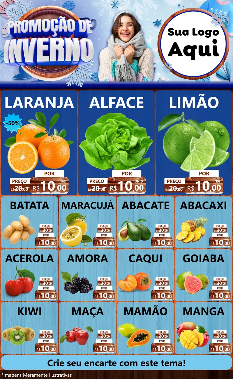 Modelo de Encarte para Encarte Grande com o tema Promoção de Inverno para Hortifrúti