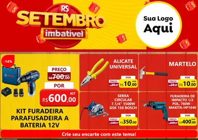 Modelo de Encarte para Encarte A4 Horizontal com o tema Setembro Imbatível para Maquinas e Ferramentas
