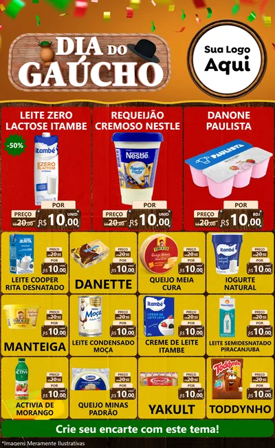 Modelo de Encarte para Encarte Grande com o tema Dia do Gaúcho para Frios e Laticínios