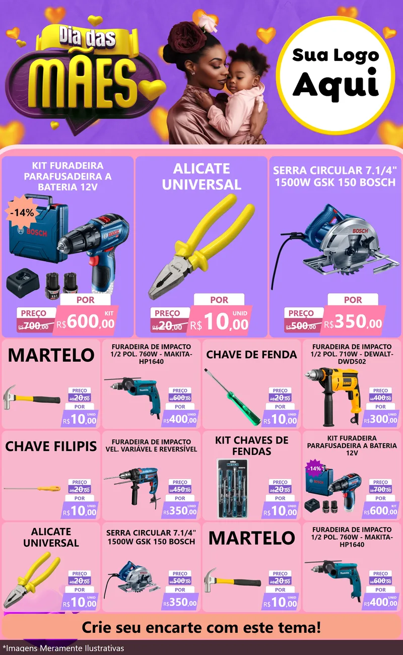 Modelo de Encarte para Encarte Grande com o tema Dia das Mães para Maquinas e Ferramentas
