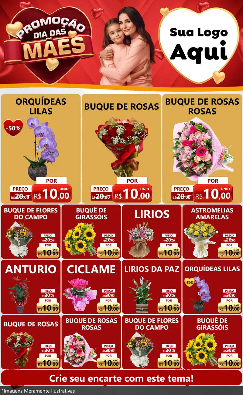 Modelo de Encarte para Encarte Grande com o tema Promoção Dia das Mães para Floricultura e jardim