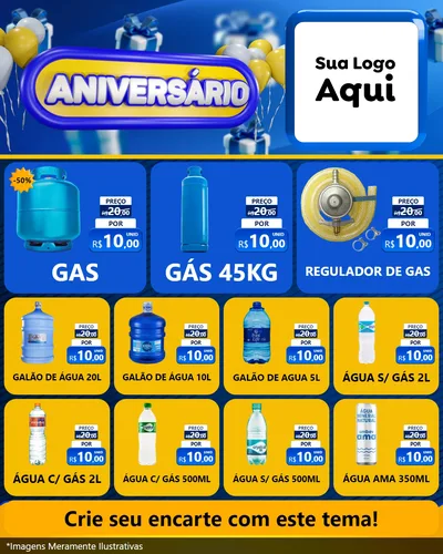 Modelo de Rede Social para Feed Instagram com o tema Aniversário para Água e gás