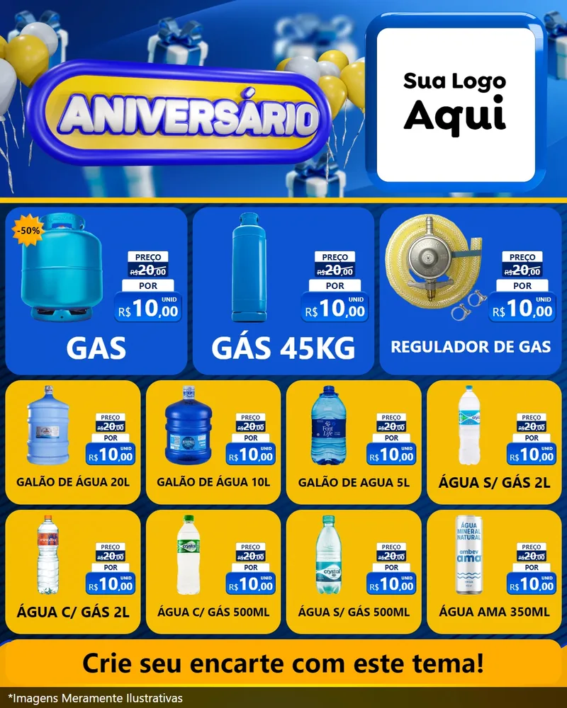 Modelo de Rede Social para Feed Instagram com o tema Aniversário para Água e gás