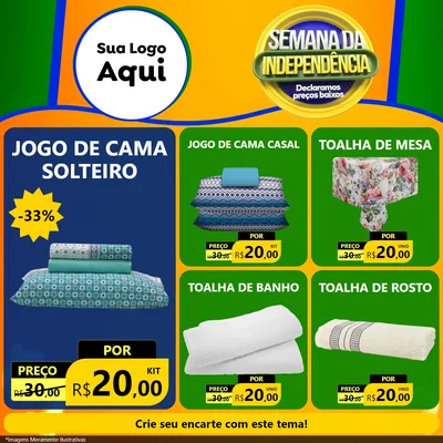 Modelo de Rede Social para Feed Facebook com o tema Semana da Independência Declaramos Preços Baixos para Cama, Mesa e Banho