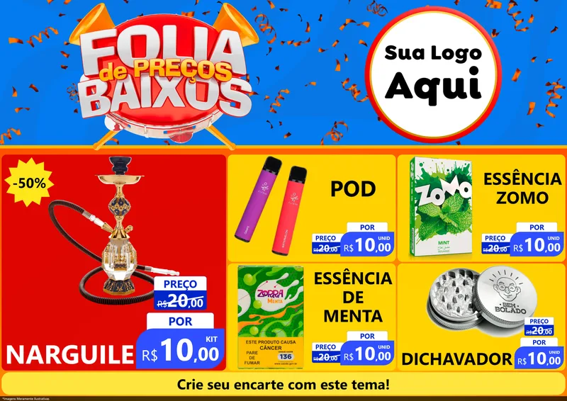 Modelo de Encarte para Encarte A4 Horizontal com o tema Folia de Preços Baixos para Tabacaria