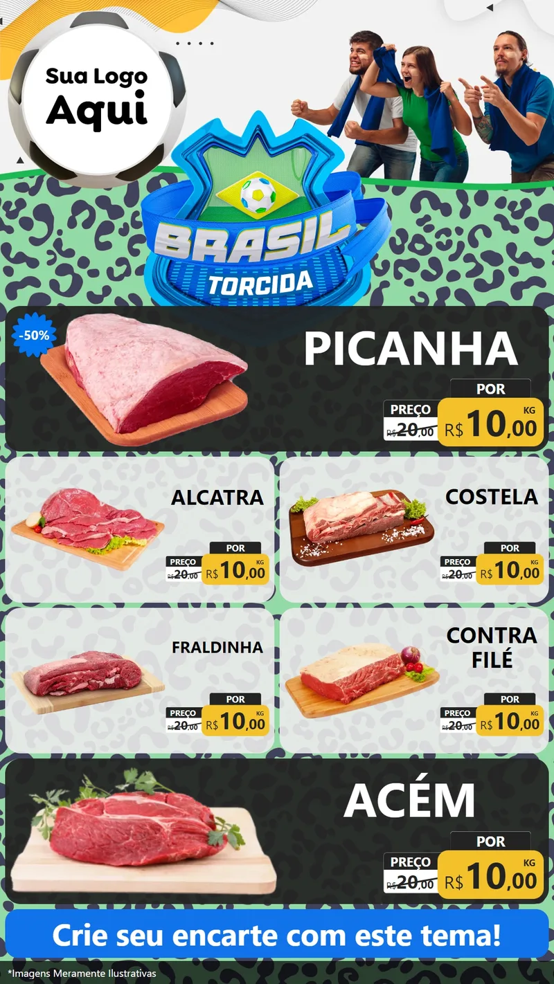 Modelo de TV para TV Vertical com o tema Brasil Torcida - Copa para Açougue