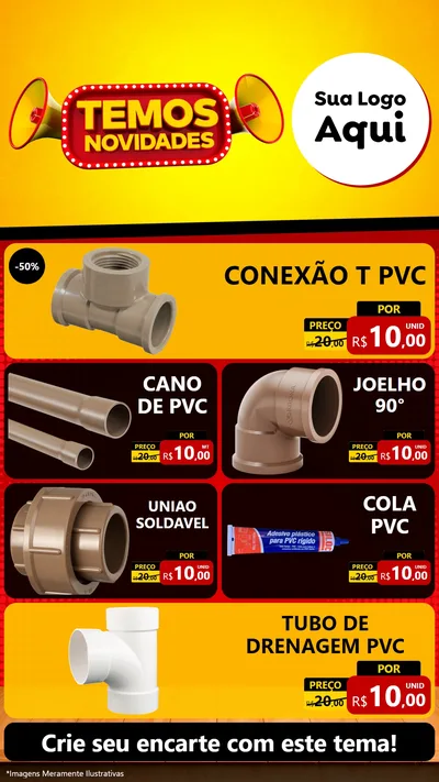 Modelo de TV para TV Vertical com o tema Temos Novidades para Tubos e conexões