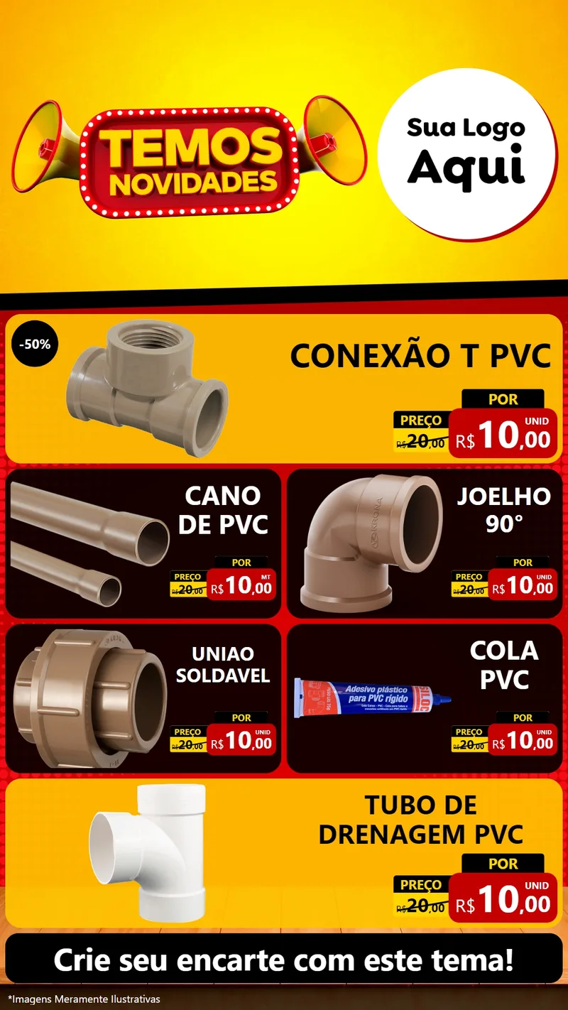 Modelo de TV para TV Vertical com o tema Temos Novidades para Tubos e conexões