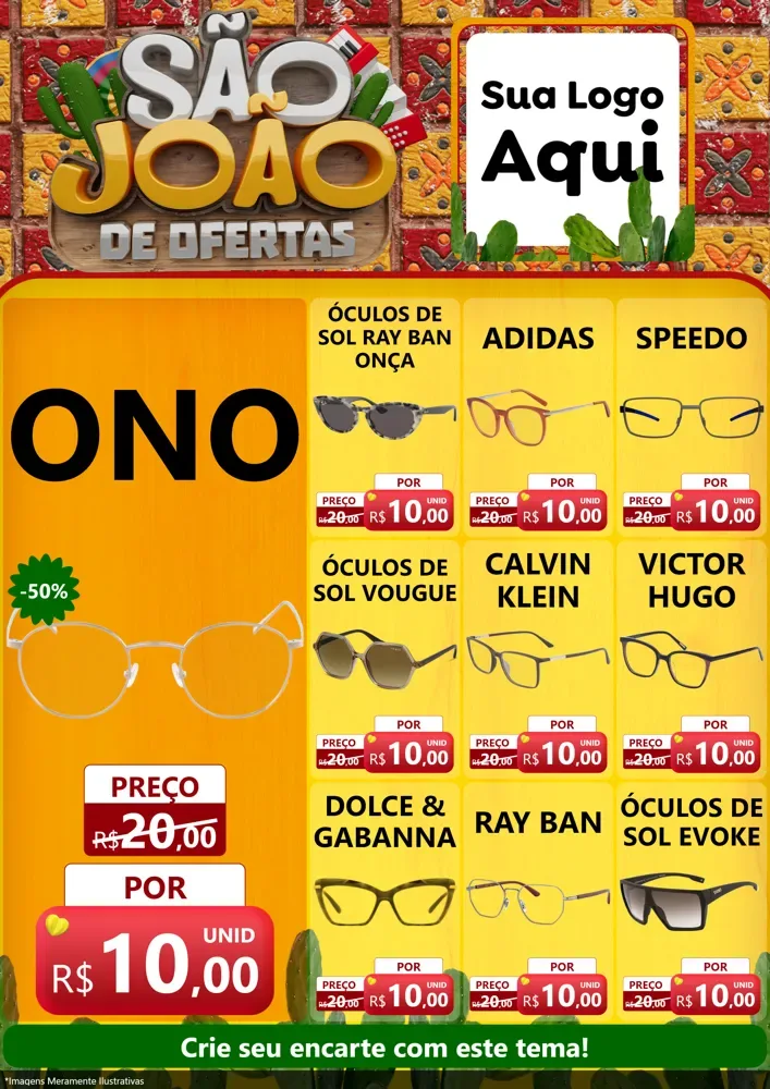 Modelo de Encarte para Encarte A4 Vertical com o tema São João de Muitas Ofertas - Junina para Óticas