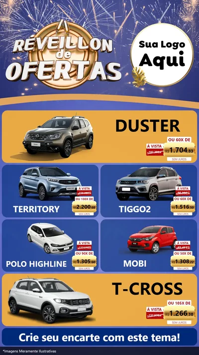 Modelo de TV para TV Vertical com o tema Réveillon de Ofertas para Concessionaria de Carros