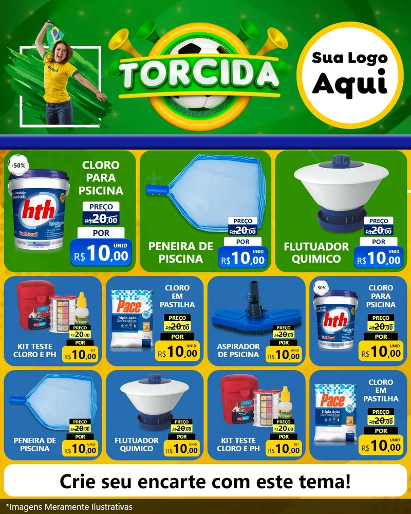Modelo de Rede Social para Feed Instagram com o tema Torcida para Produtos para Piscina