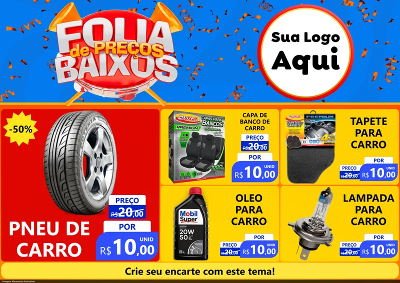 Modelo de Encarte para Encarte A4 Horizontal com o tema Folia de Preços Baixos para Auto peças