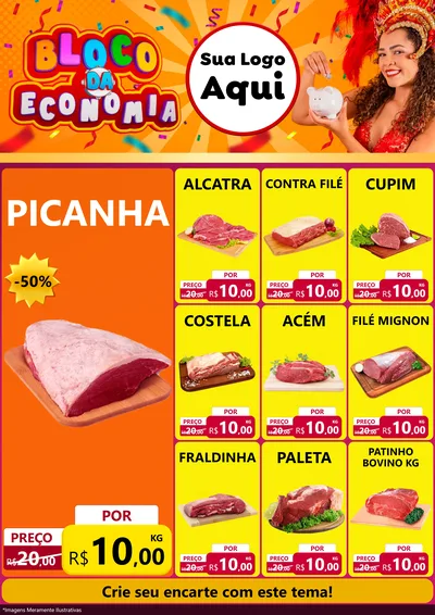 Modelo de Encarte para Encarte A4 Vertical com o tema Bloco da Economia para Açougue