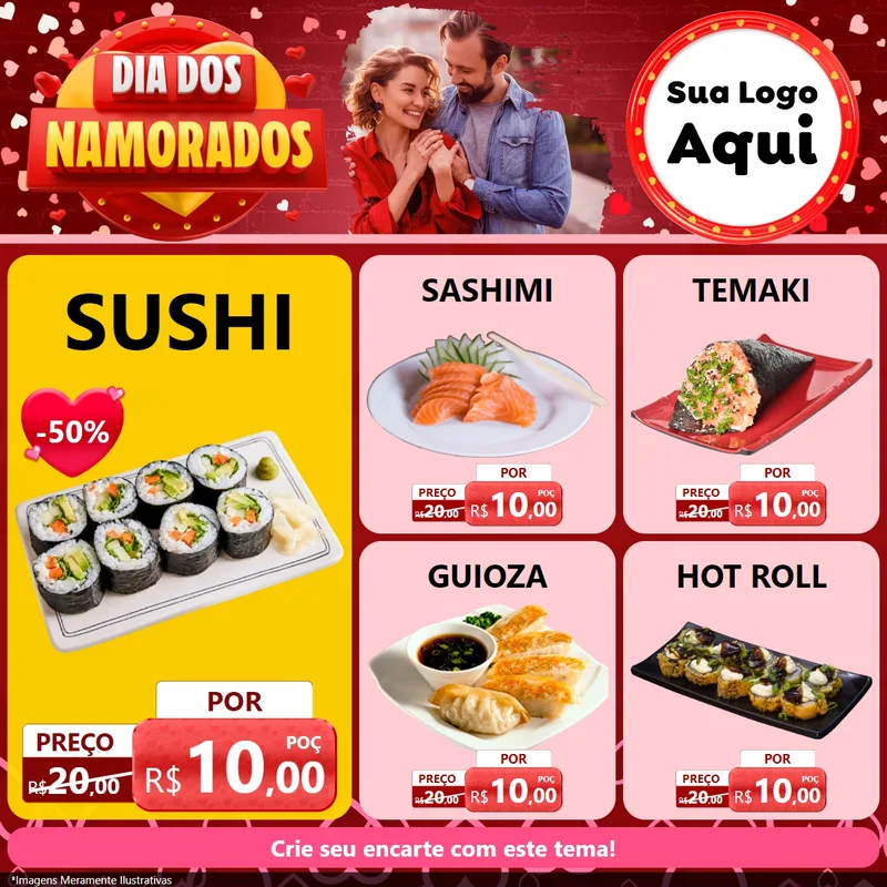 Modelo de Rede Social para Feed Facebook com o tema Dia Dos Namorados para Comida japonesa