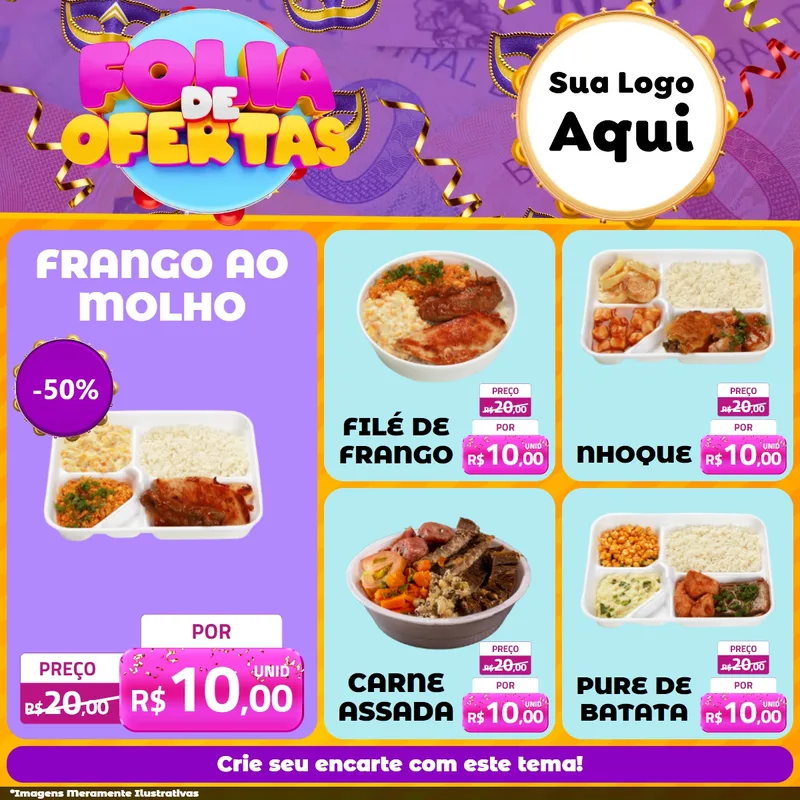 Modelo de Rede Social para Feed Facebook com o tema Folia de Ofertas para Restaurante