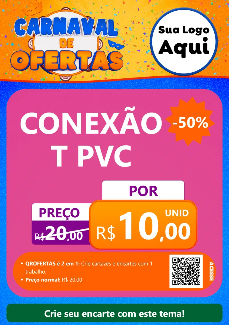 Modelo de Cartaz para Cartaz A4 Vertical com o tema Carnaval de Ofertas para Tubos e conexões