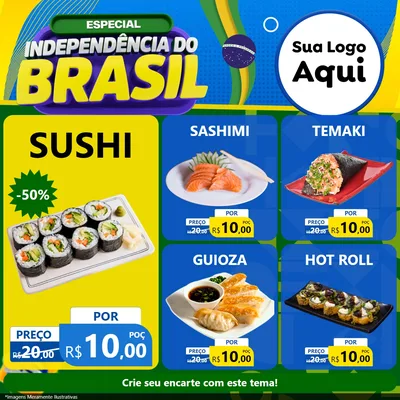 Modelo de Rede Social para Feed Facebook com o tema Especial Independência do Brasil para Comida japonesa