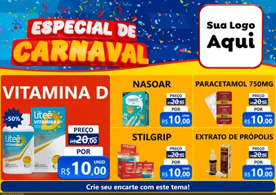 Modelo de Encarte para Encarte A4 Horizontal com o tema Especial de Carnaval para Farmácia