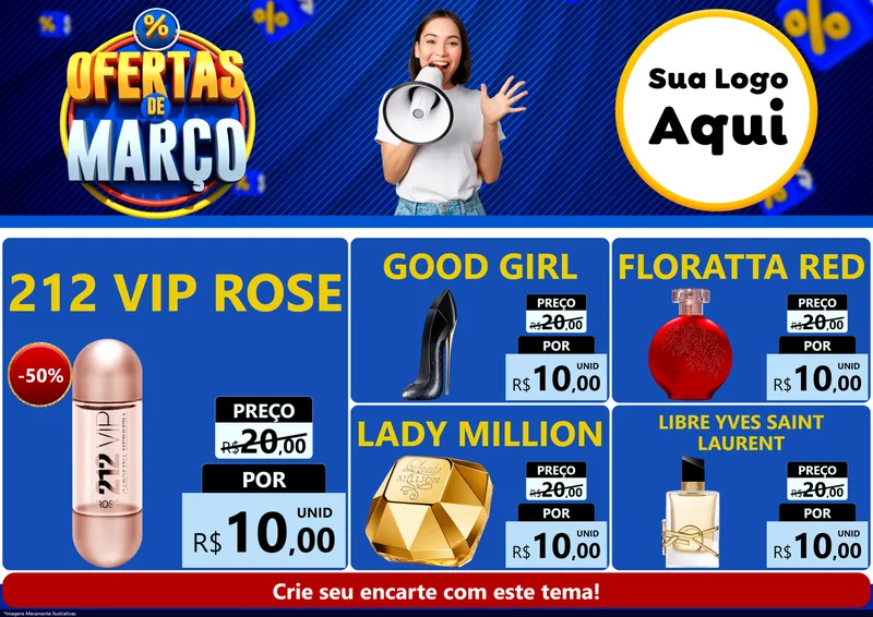 Modelo de Encarte para Encarte A4 Horizontal com o tema Ofertas de Março para Perfumes
