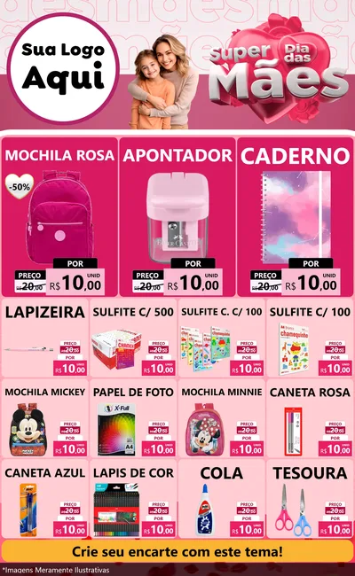 Modelo de Encarte para Encarte Grande com o tema Super Dia Das Mães para Papelaria