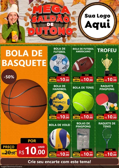 Modelo de Encarte para Encarte A4 Vertical com o tema Mega Saldão de Outono para Artigos Esportivos