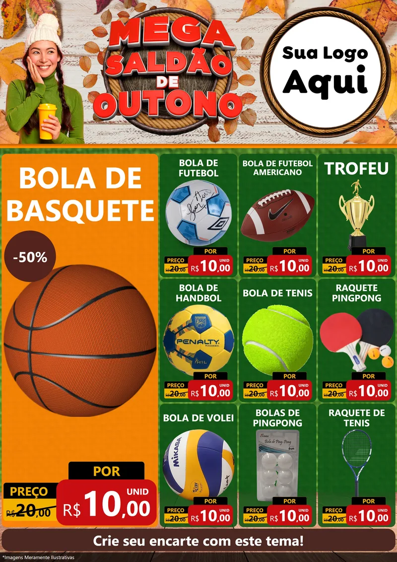 Modelo de Encarte para Encarte A4 Vertical com o tema Mega Saldão de Outono para Artigos Esportivos