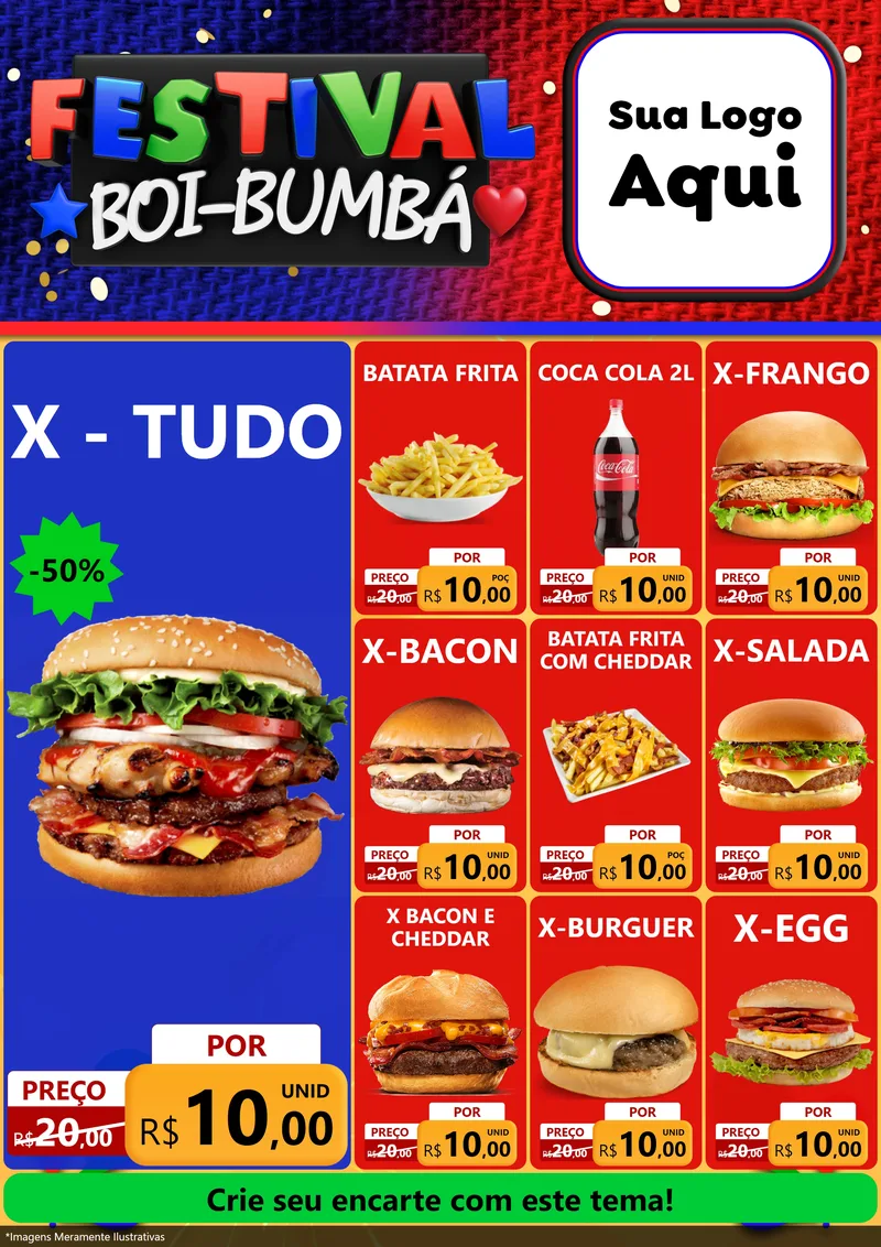 Modelo de Encarte para Encarte A4 Vertical com o tema Festival Boi-Bumbá para Hamburgueria