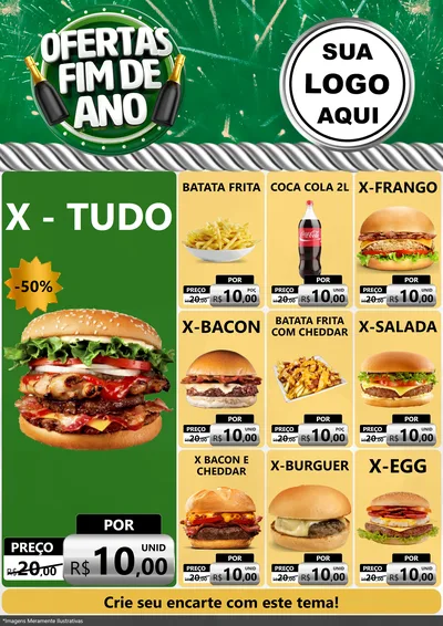 Modelo de Encarte para Encarte A4 Vertical com o tema Ofertas Fim de Ano para Hamburgueria