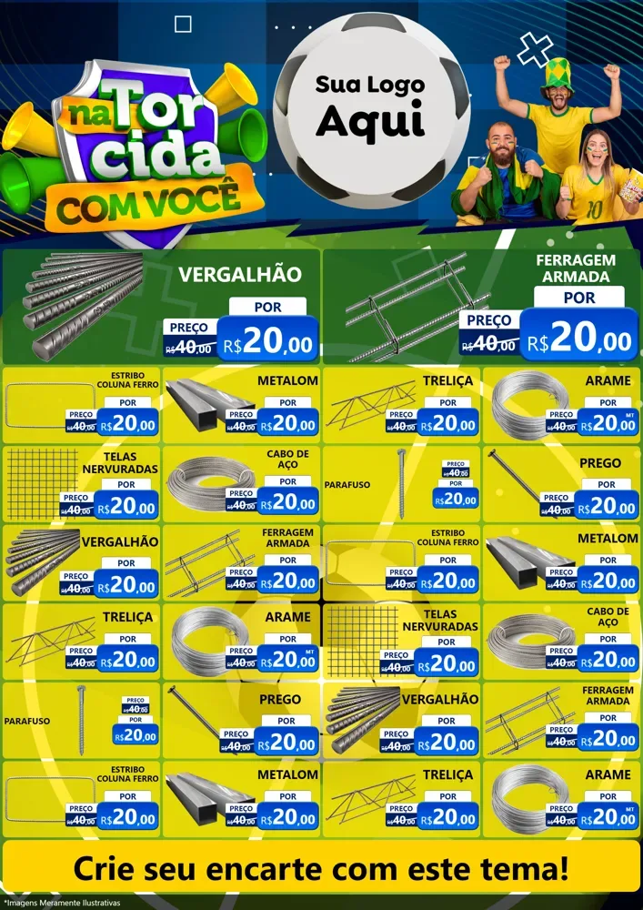 Modelo de Encarte para Encarte A4 Vertical com o tema Na Torcida Com Você - Copa para Ferragens