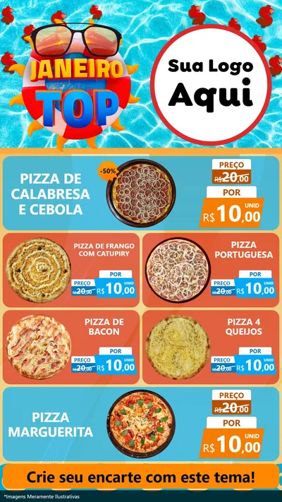 Modelo de TV para TV Vertical com o tema Janeiro Top para Pizzaria