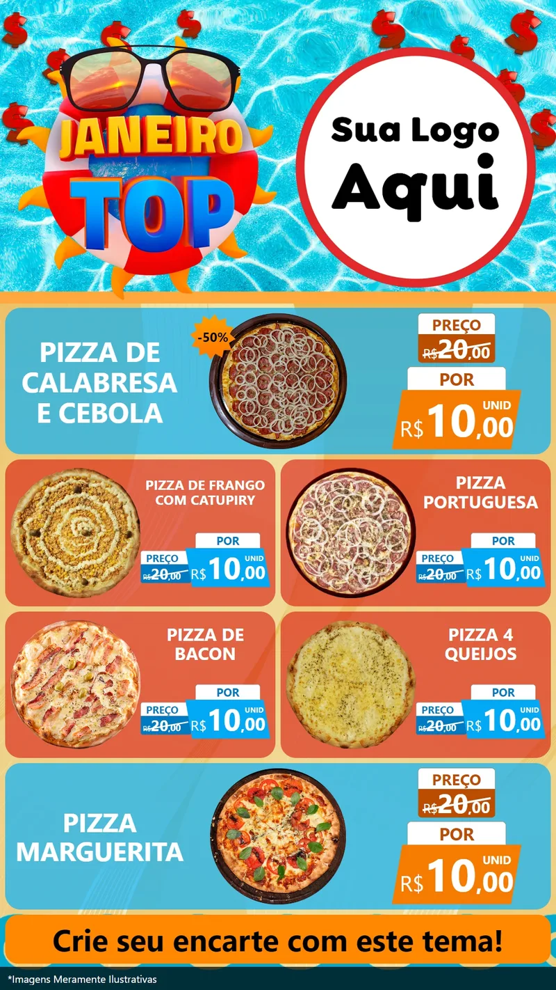 Modelo de TV para TV Vertical com o tema Janeiro Top para Pizzaria